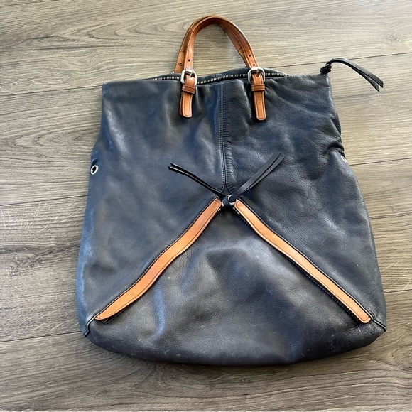 Christopher Kon Womens Bag Blue Leather Tan Brown Straps Slouchy - Picture 3 of 10